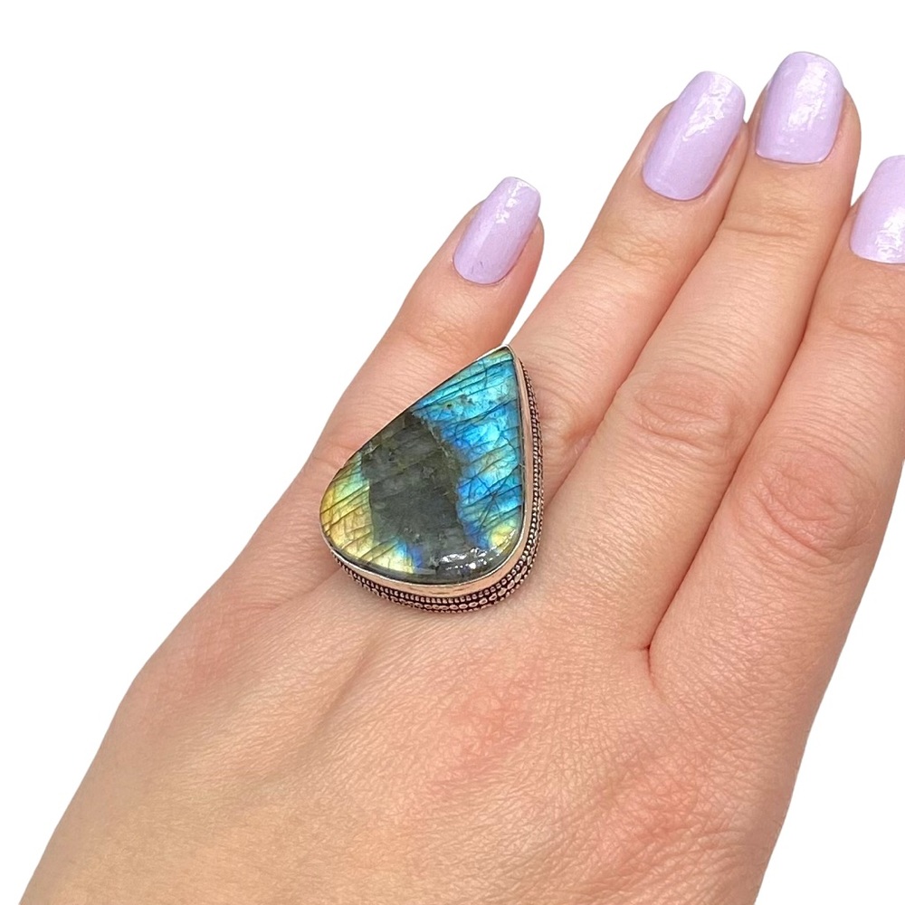Genuine Labradorite Natural Stone Ring Size 8 Stamped Sterling Silver 925